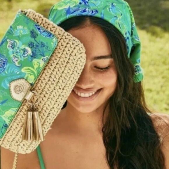 Lilly Pulitzer- Straw Crossbody/Clutch Purse- In A Flutter- Botanical Green- NWT - Picture 2 of 5